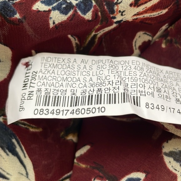 Zara Basic Maroon Floral Semi Sheer Long Cardigan Length Blouse. Size XS - Picture 12 of 16